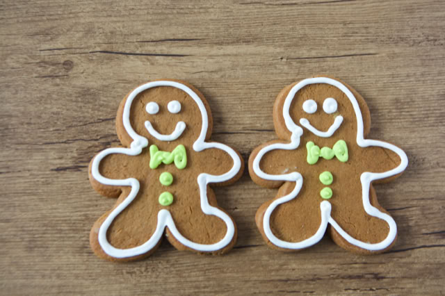Gingerbread men decorated with icing.