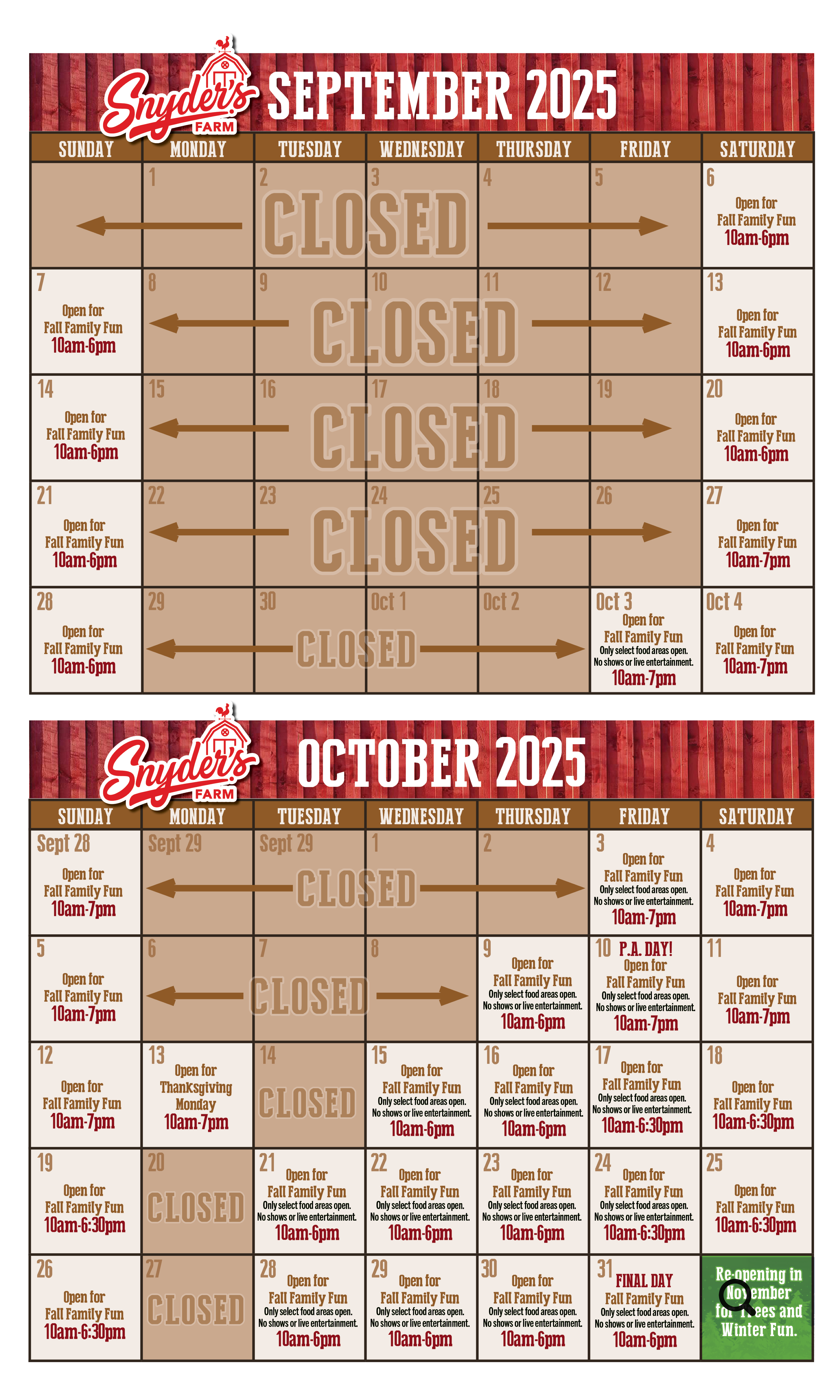 Snyders Farm 2025 Calendar: Dates & Hours Open